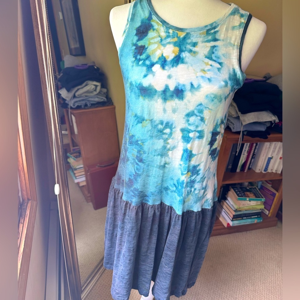 Anthropologie Blue Tie-Dye Tank Dress with Charcoal Skirt